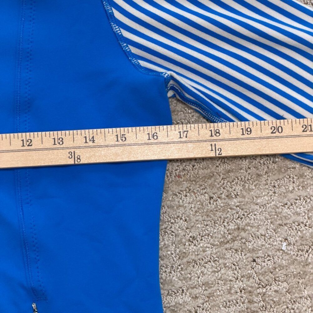 Lululemon Blue Full Zip Yoga Jacket Striped Sleeves | Fitted Athletic Layer - Picture 10 of 16